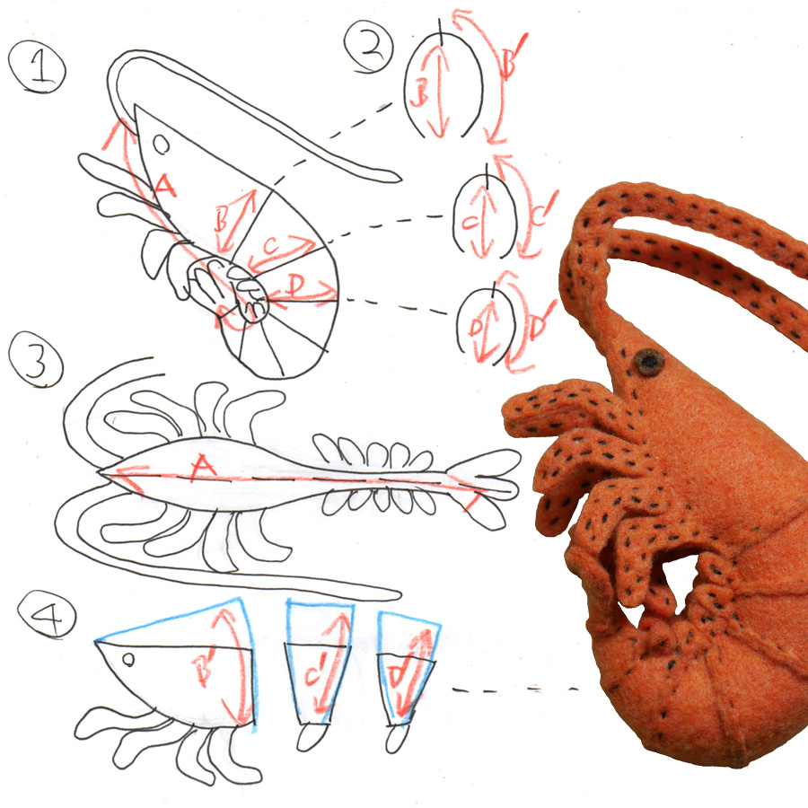 フェルトのエビの型紙の作り方01